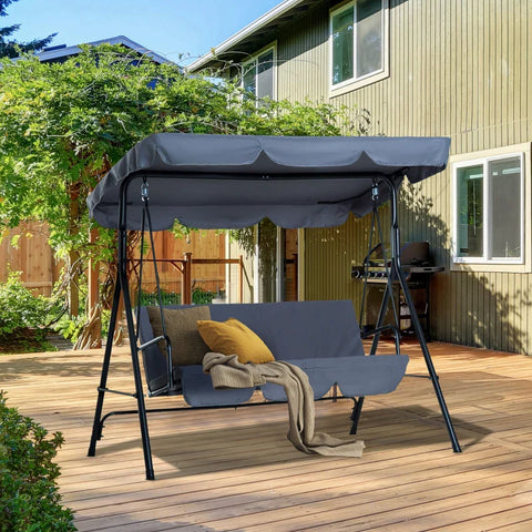 Rootz Hollywood Swing - Garden Swing - Hammock Swing - Swing Bench - Swing Chair With Canopy - 3-seater - Grey - 172 X 110 X 153 Cm