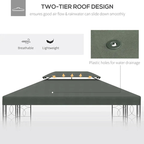 Rootz Replacement Roof - Gazebo Canopy -  Gazebo Roof For Metal Gazebo - Garden Gazebo - Party Tent - Garden Tent - Polyester - Dark Grey - 3 x 4m