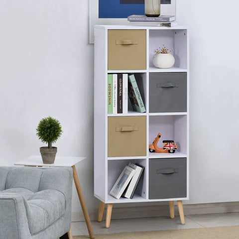 Rootz Bookshelf - Standing Shelf - Kitchen Cabinet - Chest Of Drawers - White + Brown + Grey - 54.5 x 24 x 122.5 cm