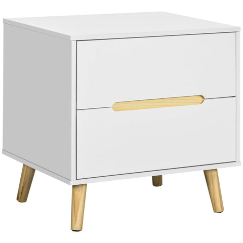 Rootz Bedside Table - Bedside Table - Side Table - Two Drawers - Timeless Design - Pine - White - 50 x 40 x 50.5 cm