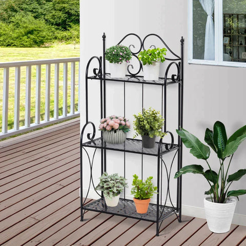 Rootz Plant Shelf - Garden Shelf - Flower Shelf - Flower Stairs With 3 Shelves - Black - 56 x 30 x 114 cm