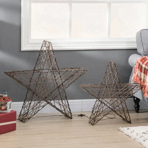 Rootz Weihnachtssternlicht – Weihnachtsbeleuchtung – Set mit 2 Weihnachtssternen – 160 LEDs – wetterfest – Metall – Braun – 80 x 30 x 80 cm