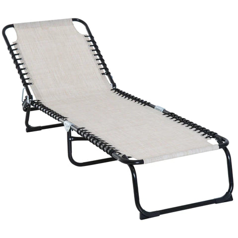 Rootz Sonnenliege – Klappbare Sonnenliege – Strandliegestuhl – 4-stufige Rückenlehne – Beige – 197 cm x 58 cm x 76 cm