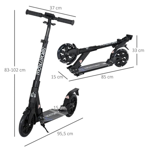 Rootz Scooter – Kinderroller – Tretroller – faltbar – leicht – Aluminium – Schwarz – 95,5 x 37 x 83–102 cm