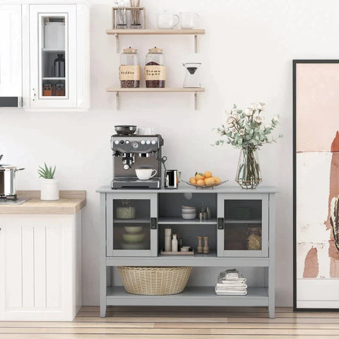 Rootz Dressoir - Buffetkast - Dressoir Met 2 Glazen Deuren 2 Planken - Grijs - 115L x 39.5B x 81H cm