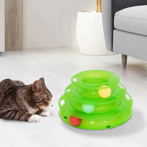 Rootz Speeltoren - Kattenspeeltoren - Knikkerbaan Draaiend - 3 Ballen - 3 Verdiepingen - Groen - L25 x B16 x H13 cm