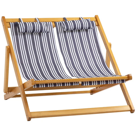 Rootz Lounge Chair – 2-Personen-Sonnenliege – klappbarer Lounge-Sessel – bis zu 200 kg – Pappel – Oxford – Teak/Grau/Weiß – 108 x 105 x 85 cm