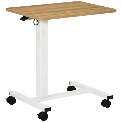 Rootz Sta Bureau - In Hoogte Verstelbaar - 4 Wielen - C-vorm - Naturel + Wit - 65 cm x 48 cm x 70-110 cm