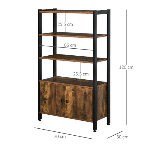Rootz Bookcase - Cabinet - Office Shelf - Rustic Brown - 70L x 30D x 120Hcm