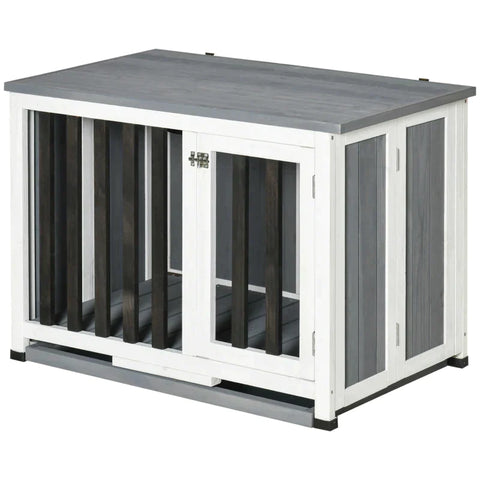 Rootz Hondenkennel - Houten Hondenhok - Hondenhok - Hondenkooi - Knaagdierhuis - Transportbox - Transportkooi - Met Venster - Grijs - 84,5 x 51,4 x 61 cm