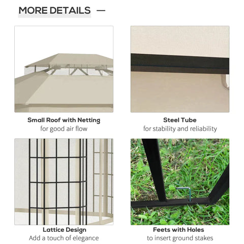 Rootz Gazebo - Garden Pavilion - Garden Tent - Marquee Party Tent With 4 X Mosquito Net - Breathable - Double Roof - Metal - Polyester - Black + Beige - 365L x 300W x 265H cm