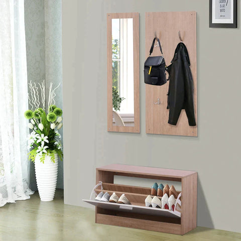 Rootz Wardrobe Set - Shoe Cabinet - Wall Mirror - Wardrobe - 4 Hooks - 30 X 100 cm