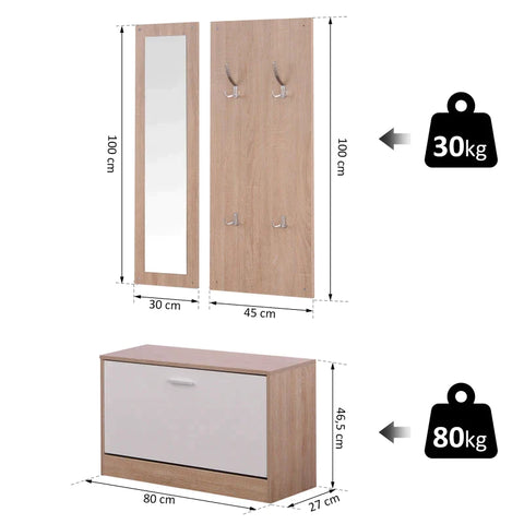 Rootz Wardrobe Set - Shoe Cabinet - Wall Mirror - Wardrobe - 4 Hooks - 30 X 100 cm