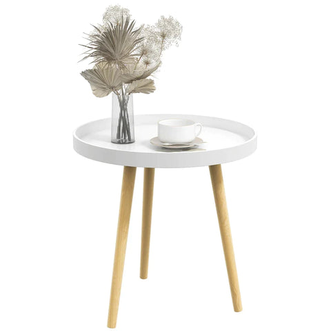 Rootz Side Table - Scandi Design - Coffee Table -  Living Room - Bedside Table - Mdf Pinewood - White + Natural - Ø50 x 50Hcm