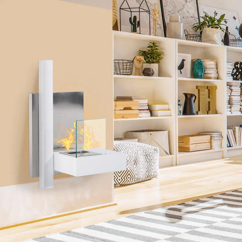 Rootz Ethanol Haard - Bio-ethanol Brander - Wandmontage Haard - Bauhaus Design Haard - Moderne Ethanol Haard - Roestvrij Staal - Wit - 75 x 22 x 63 cm