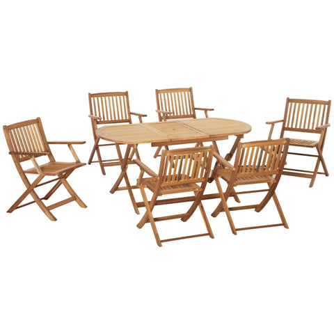 Rootz Dining Set - 7 Piece Wooden Garden Dining Set - With Umbrella Hole - Folding Dining Table And Armchairs - With Parasol Hole - 6 Seater Outdoor Patio Furniture - Poplar - Natural