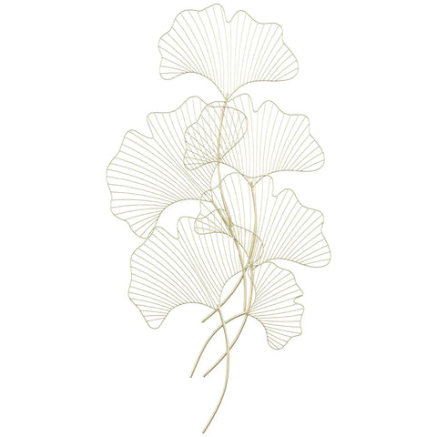 Rootz 3d Mural Modern Wall Decoration - Metal Wall Decor - Ginkgo Leaves - Gold - 51W x 3.5D x 94.5H cm