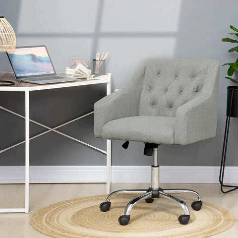 Rootz Chair - Office Chair - Desk Chair - Work Chair - Ergonomic Chair - In Retro Design With Button Stitching - Rocker Function - Height Adjustable - Light Grey - 62L x 61W x 72-80H cm