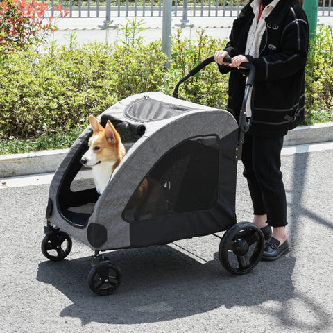 Rootz Pet Trolley - Pet Stroller - Pet Buggy - Dog Buggy - Dog Trailer - Pet Trailer - Gray/Black - 98x82x110 Cm
