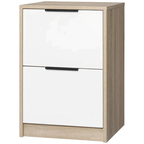 Rootz Bedside Table - With 2 Drawers - Bedroom - Living Room - Natural And White - 40 cm x 40 cm x 60 cm