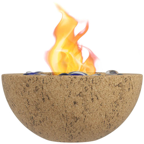 Rootz Ethanol Fireplace - Table Fireplace - Fire Glass - Concrete Bowl - 1.5-2 H Burning Time - 0.4 L Capacity - Up To 10 M² - Effective Area - Stainless Steel - Yellow -  Ø23 x 11H cm