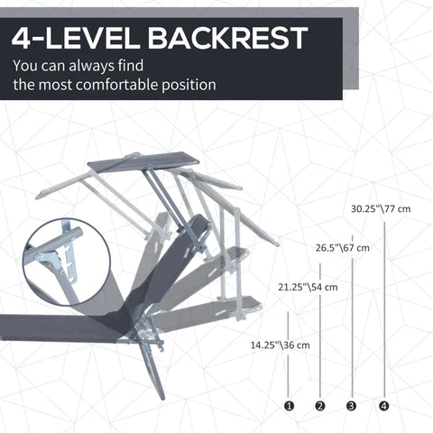 Rootz Sonnenliege – Gartenliege – Strandliege – Wellnessliege – klappbar – Sonnenschutz – verstellbarer Liegesitz – Grau – 187 L x 58 B x 36 H cm