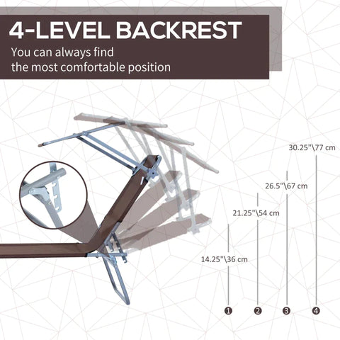Rootz Sonnenliege – Gartenliege – Wellnessliege – Strandliege – klappbar – verstellbarer Liegesitz – bequeme Sonnenliege – braun – 187 x 58 x 36 cm