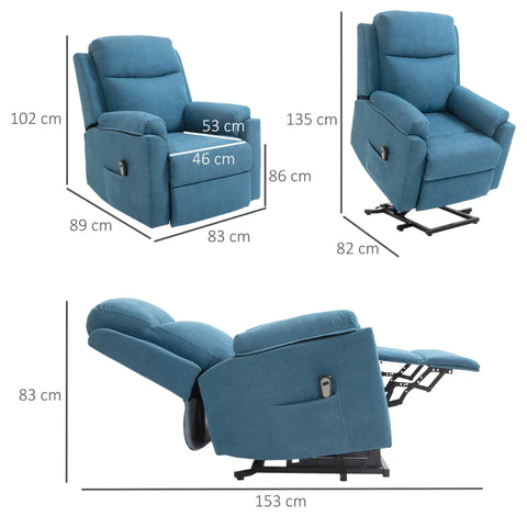 Rootz Armchair - Electric Armchair - Stand-up Chair - Linen Polyester - Metal - Foam - Blue - 83 cm x 89 cm x 102 cm