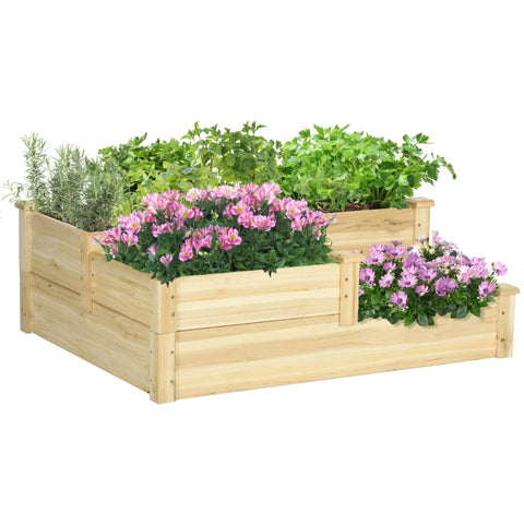 Rootz Raised Bed with 3 Planter Boxes - 3 Tier Design - More Open Bottom - Natural - 108cm x 88cm x 36cm