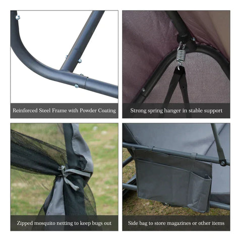 Rootz Schaukelstuhlliege – Schaukelbank – Schaukelstuhlbett – Gartenliege – Grau – 240 x 135 x 197 cm