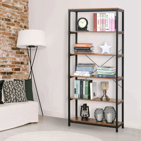 Rootz Book Shelf - Bookcase - Storage Shelf - Display Rack - 6 Tiers - Living Room Shelf - Brown - 80 x 30 x 180 cm