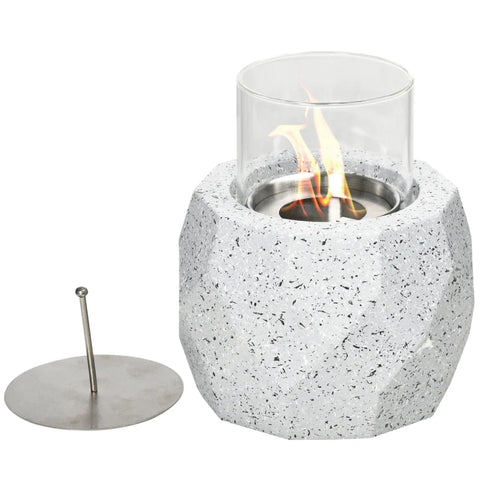 Rootz Table Fireplace In Stone Look - Wind Protection - Fire Pit With Combustion Chamber - Lantern - Gray - 16.5L x 16.5W x 12.5H cm