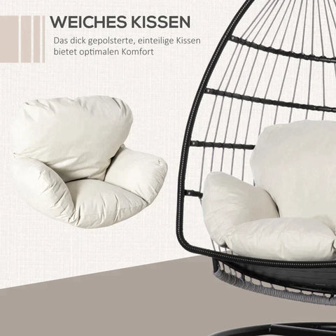Rootz Egg Chair zum Aufhängen – Hängemattenschaukel – Hängesessel – Metall/PE/Polyester/PP-Baumwolle – Schwarz/Cremeweiß – 101 x 101 x 188 cm
