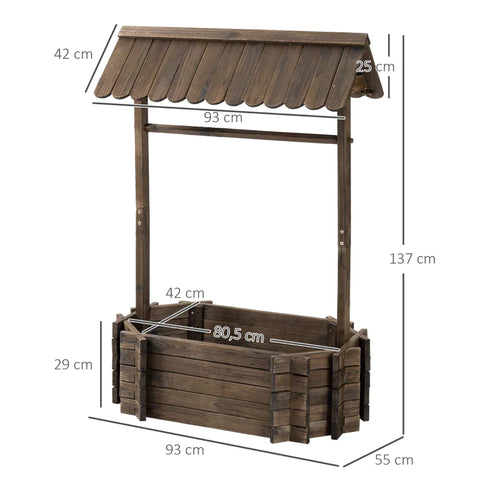 Rootz Raised Bed - Cultivation Bed - Wooden Fountain - Roof Flower Pot - Wishing Well Planter - Brown - 93 x 55 x 137 cm