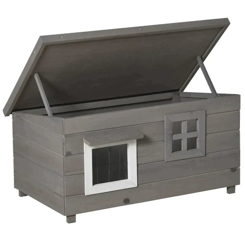 Rootz Cat House - Cat Hut - Cat Cave - Small Animal House - With Window - With Asphalt Roof - Fir Wood - Grey/Black - 87 x 52 x 48 Cm