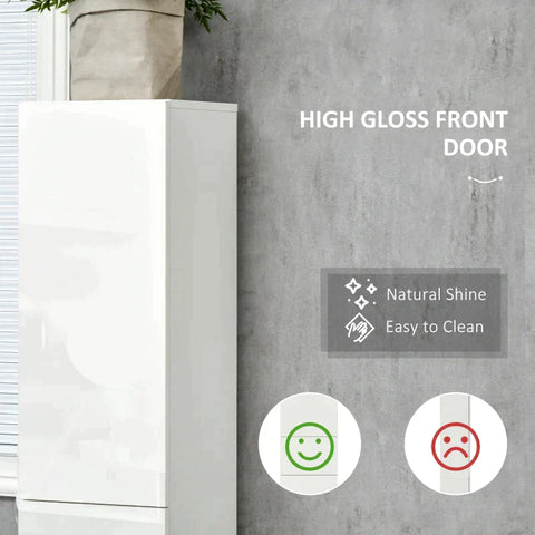Rootz Bathroom Cabinet - 5 Compartment - 1 Drawer - Removable Shelves - High Gloss - White - 30 x 28 x 170 cm