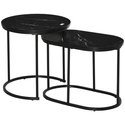 Rootz Set Of 2 Side Tables - Coffee Table - Industrial Design -  Living Room - Bedroom - Hallway - Black - Ø50 x 50.5H cm