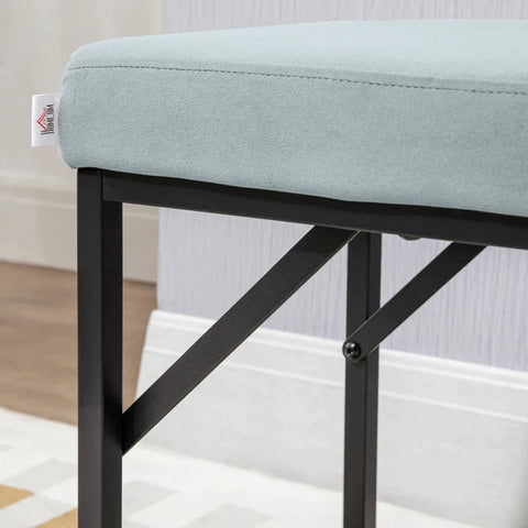 Rootz Seating Bench - Upholstered Cushion - Shoe Bench- Hallway Bench- Including Upholstery - Velvet Polyester - Light Blue + Black - 100L x 35B x 47H cm