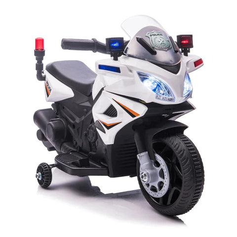 Rootz Children's Police Electric Motorcycle -  Police Motorcycle - Electric Car Stroller - Police Lights - Electric Quad - White/Black - 69 x 39 x 43 cm