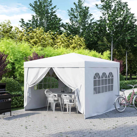 Rootz Folding Gazebo - Gazebo with 4 Side Walls - Window - Marquee with UV Protection - Garden Tent with Carry Bag - Patio - Steel - Oxford - White - 2.95 x 2.95 m
