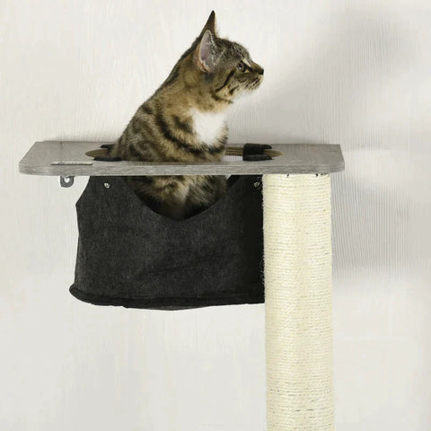 Rootz Scratching Post - with Hammock - 3 Tier Sisal Rope - Gray + Natural - 50cm x 34cm x 185cm