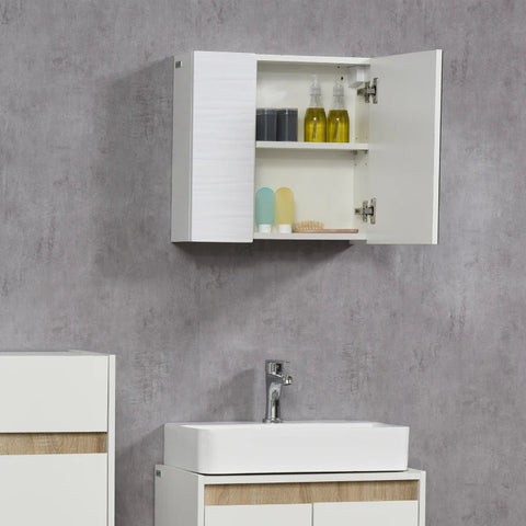Rootz Mirror Cabinet - Bathroom Cabinet - Adjustable Shelf - Quiet Closing - Chipboard - Glass - White - 48 x 15 x 45 cm