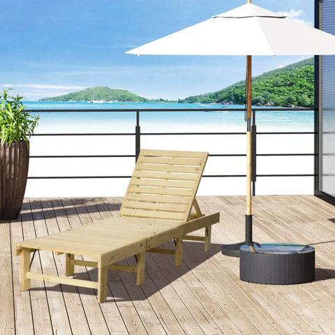 Rootz Lounge Chair - 4-Step Garden Lounger - Sun Lounger - Deck Chair - Garden Furniture - Foldable Adjustable - Pine Wood - Natural - 195 x 59 x 30 cm
