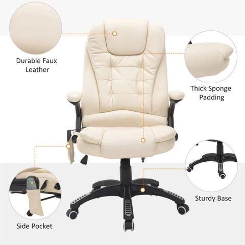 Rootz Office Swivel Chair - Crème - Leer, Pvc - 24,41 cm x 26,77 cm x 47,64 cm