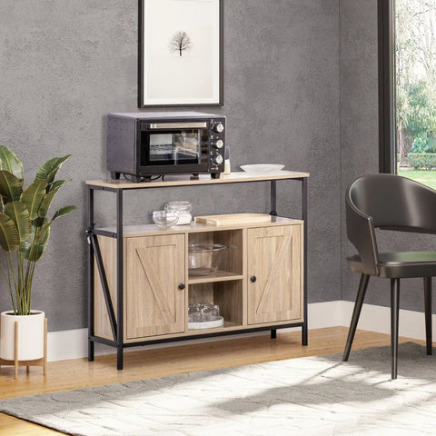 Rootz Sideboard In Industrial Design - 2 Cupboards - 2 Shelves - 1 Storage Shelf - Natural + Black - 100cm x 30cm x 80cm