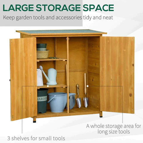 Rootz Garden Shed - Wooden Garden Storage Shed - Fir Tool Cabinet - Organizer With Shelves - Double Door - Asphalt Roof - Natural - 110 x 55 x117 cm