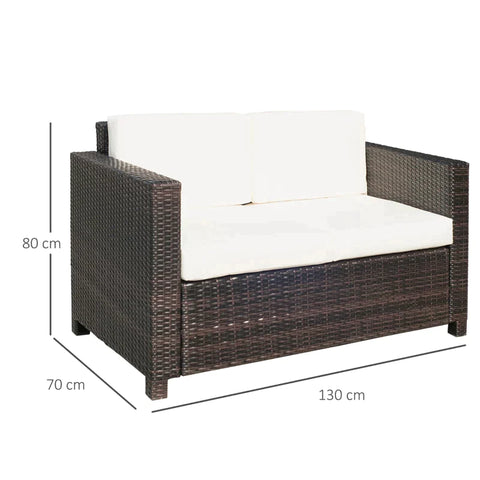 Rootz Sofa - Rattan Sofa - 2 Seater Sofa Chair - 2 Seater Sofa - 2 Cushions - Metal/PE Rattan/Polyester - Brown/White - 130L x 70W x 80H cm