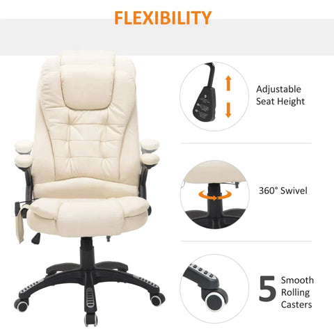 Rootz Office Swivel Chair - Crème - Leer, Pvc - 24,41 cm x 26,77 cm x 47,64 cm