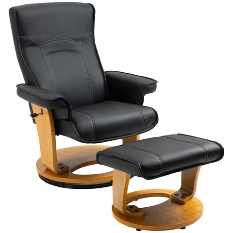 Rootz Relax Chair with Footstool - TV Chair - Recliner Chair - Adjustable Backrest - 360° Rotatable - Black + Brown - 76L x 77W x 105H cm