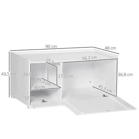 Rootz Kattenbak - Kattenbak - Kattenkast Met 2 Planken - 2-in-1 Design Magnetische Deur - MDF - Wit - 90L x 48B x 43.5H cm